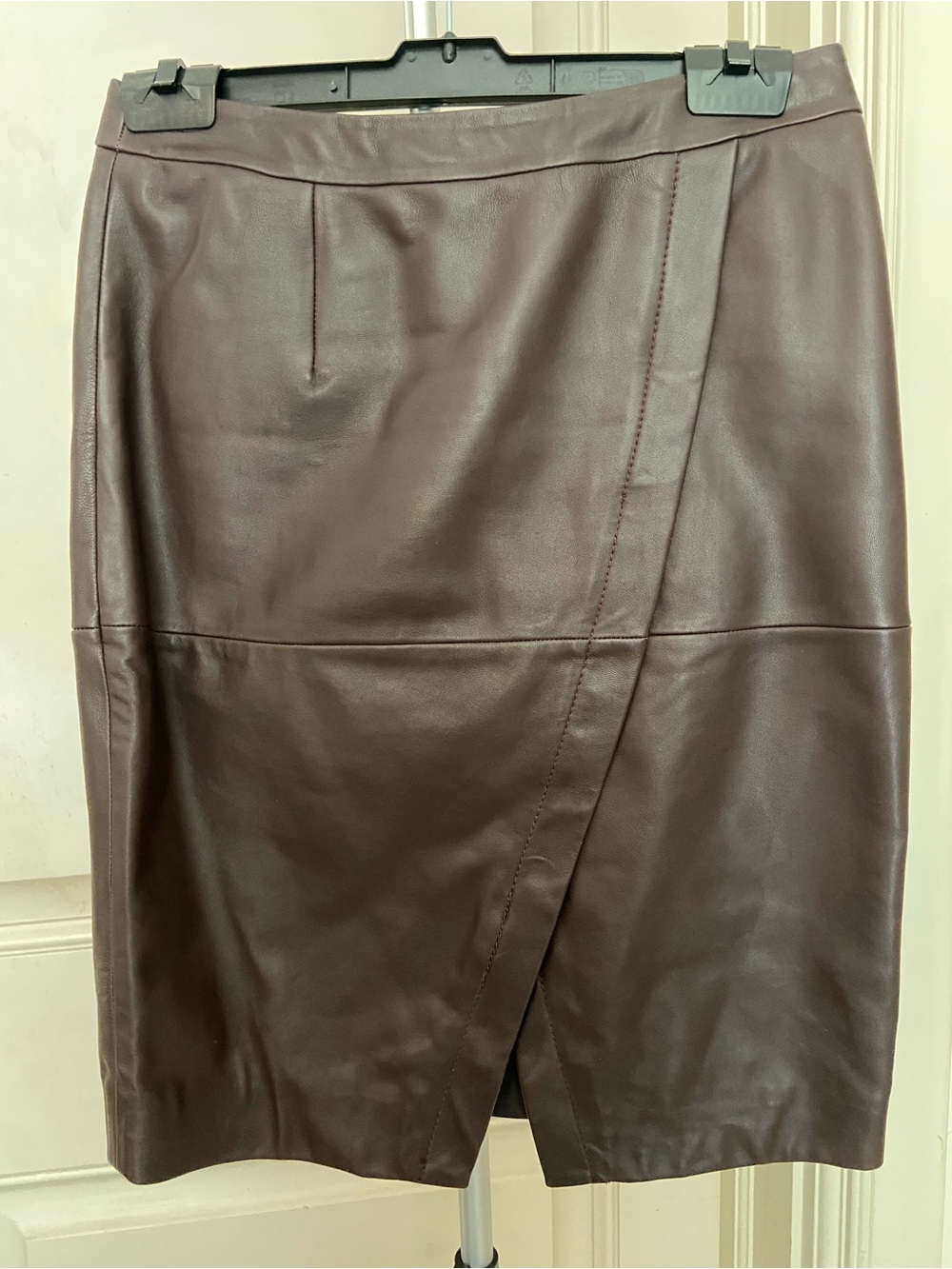 Genuine Leather Midi skirt Chocolate Brown wrap over design size 4 Modern sizing